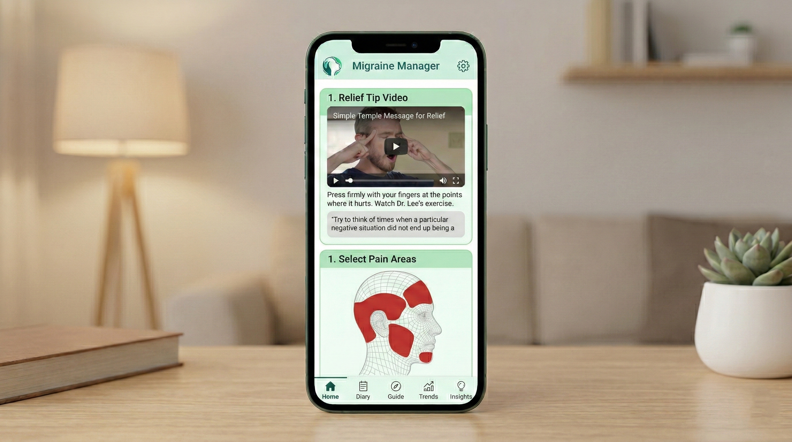 Migraine Reset Diary app interface